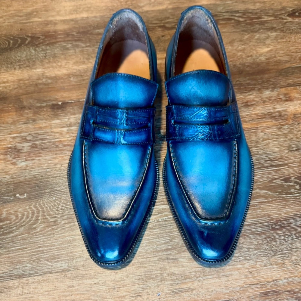 Men's Blue Leather Loafers
